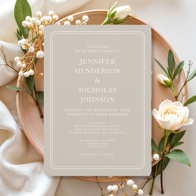 Convite Casamento Elegante Formal Bege (Elegant Formal Taupe Wedding Invitation)