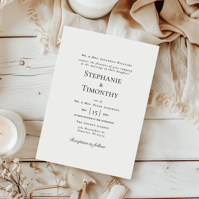 Convite Casamento Elegante Formal Branco e Negro Clássico (Step into timeless elegance with this beautifully crafted wedding invitation.)