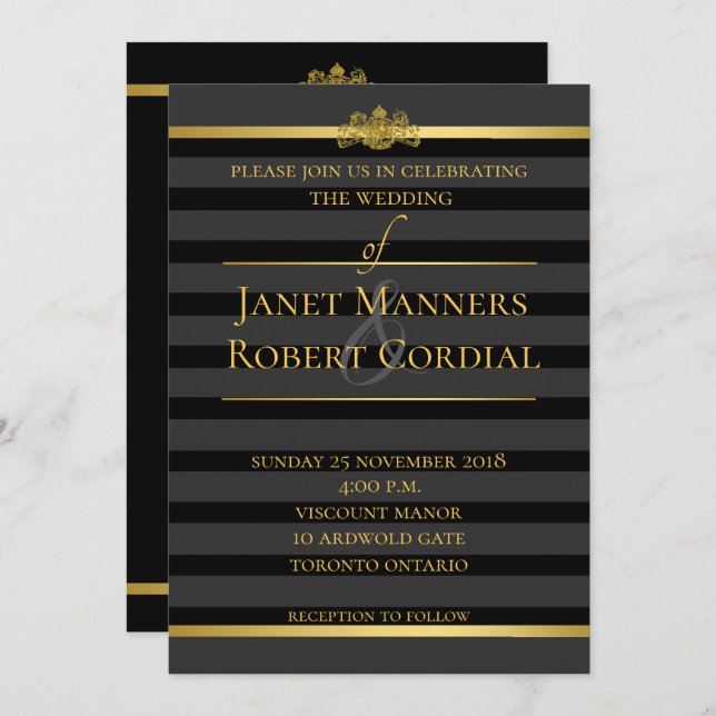 Convite Casamento Elegante Formal de Banho-de-Tuxedo Preto (Frente/Verso)