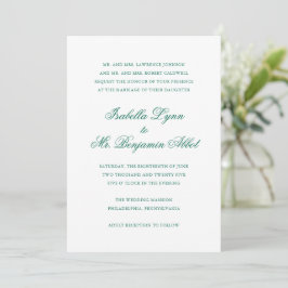 Convite Casamento Elegante Formal Verde Tradicional Emeral
