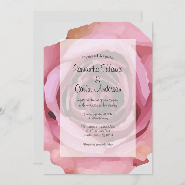 Convite Casamento Elegante Grande Primavera de Rosa Roxo (Frente/Verso)