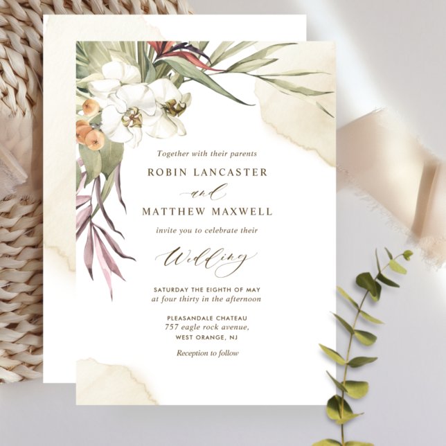 Convite Casamento Elegante Greenery e Cream Watercolor (Criador carregado)