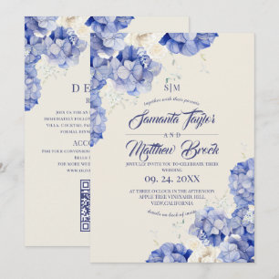 Convite Casamento Elegante Hortênsia Azul Marfim