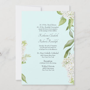 Convite Casamento Elegante Hydrangea Branco Seafoam