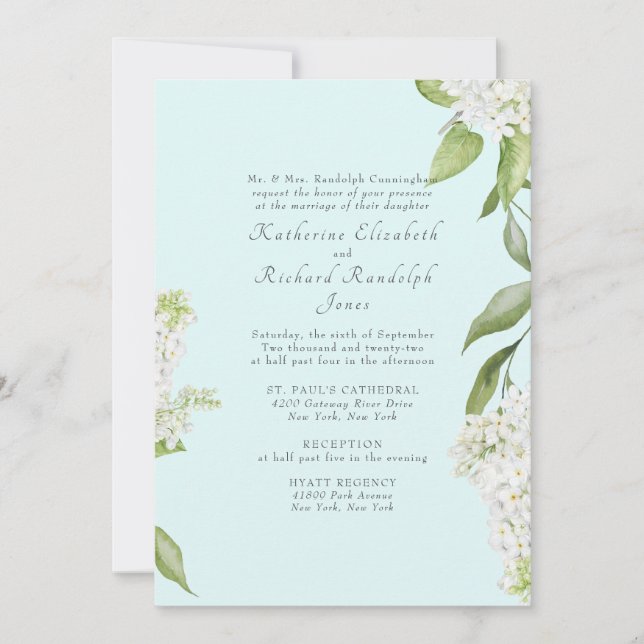 Convite Casamento Elegante Hydrangea White Seafoam II (Frente)