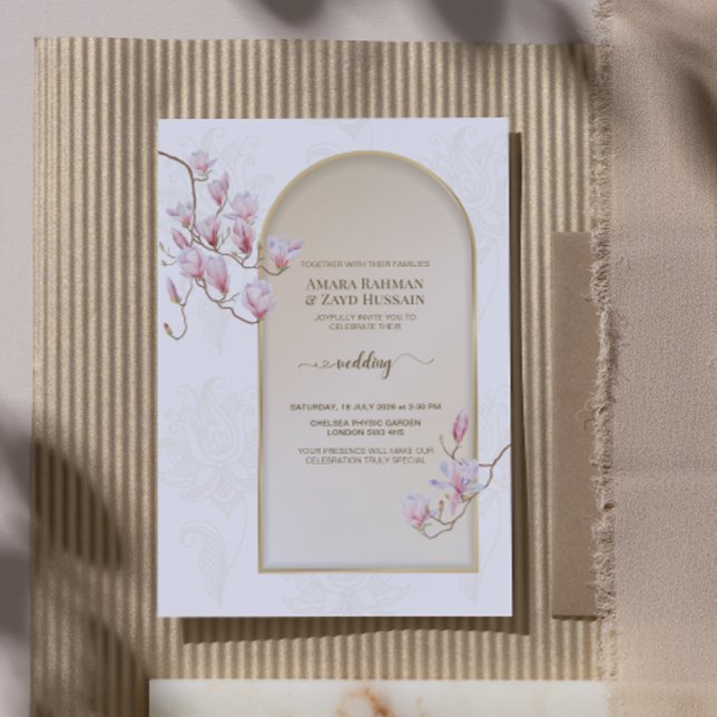 Convite Casamento Elegante Ivory Blush Paisley Magnolia (Criador carregado)