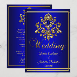 Convite Casamento Elegante Joia Azul Real Dourada 2