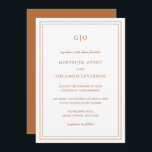 Convite Casamento Elegante Laranja Clássico Pumpkin<br><div class="desc">O convite de casamento do estilo clássico "Earth tone" em terracota / laranja ferrugem apresentando um design simples e mínimo com seu monograma no topo e seus detalhes de evento cercados por uma dupla borda. As fontes se alternam entre um script elegante, um serif tradicional e fontes sans serif minimalistas....</div>