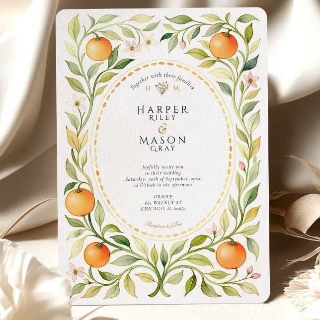 Convite Casamento Elegante Laranja Grove Watercolor (Criador carregado)