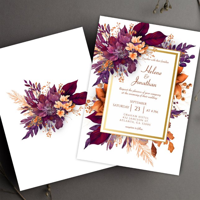 Convite Casamento Elegante Laranja Terracotta Burnt Burnt (Burgundy Burnt Orange Terracotta Elegant Wedding Invitation)