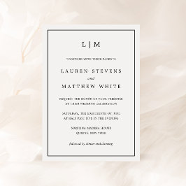 Convite Casamento Elegante Lauren Black and White Monogram