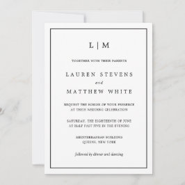 Convite Casamento Elegante Lauren Black and White Monogram