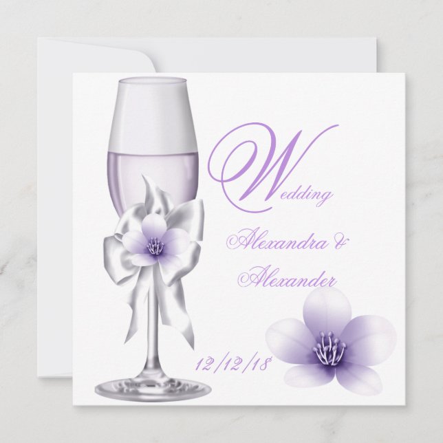 Convite Casamento Elegante Lavanda Roxo Lilás AB (Frente)