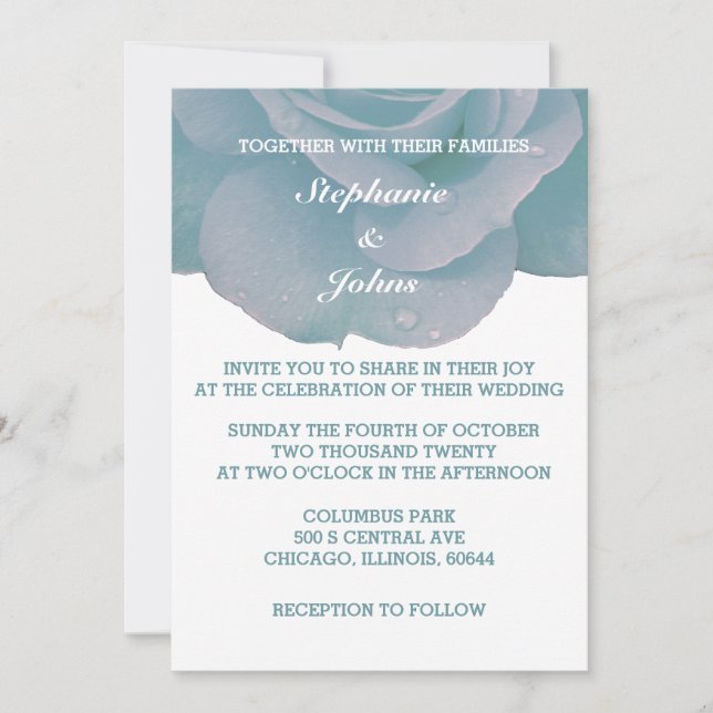 Convite Casamento Elegante Legal Rosa Azul-Dusty Branco (Frente)