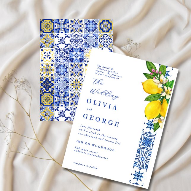 Convite Casamento Elegante Lemon e Blue-Mediterranean (Criador carregado)