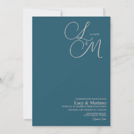 Convite Casamento Elegante Letra Azul Rosa Monogramada
