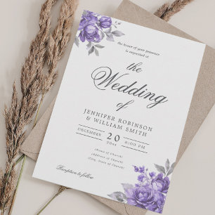 Convite Casamento Elegante Letra Floral Rústica Roxa 