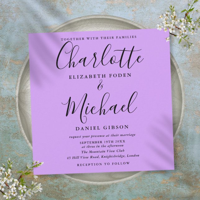 Convite Casamento Elegante Letra Orchidea Lilás Lavanda (Lavender Lilac Orchid Elegant Script Wedding Invitation)