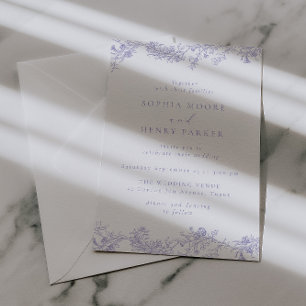Convite Casamento Elegante Lilás Vintage Chinoiserie