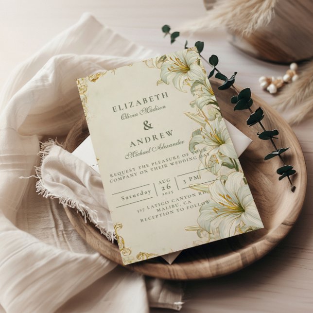 Convite Casamento Elegante Lírio Branco (Criador carregado)