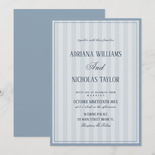 Convite Casamento Elegante Listrado de Azul Poeirento