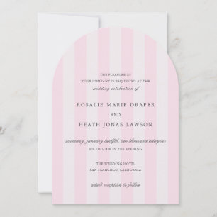 Convite Casamento Elegante Listras Rosa Moderno