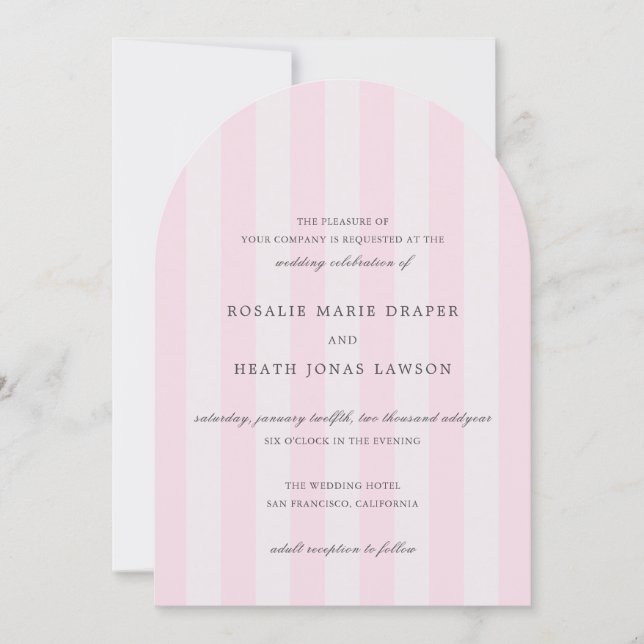 Convite Casamento Elegante Listras Rosa Moderno (Frente)
