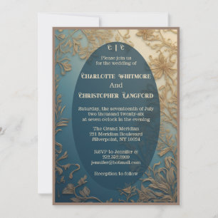 Convite Casamento Elegante Luxuoso Verde Dourado Floral Vi