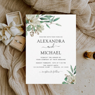 Convite Casamento Elegante Magnolia Eucalyptus Watercolor