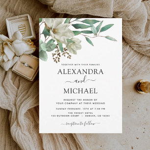 Convite Casamento Elegante Magnolia Eucalyptus Watercolor