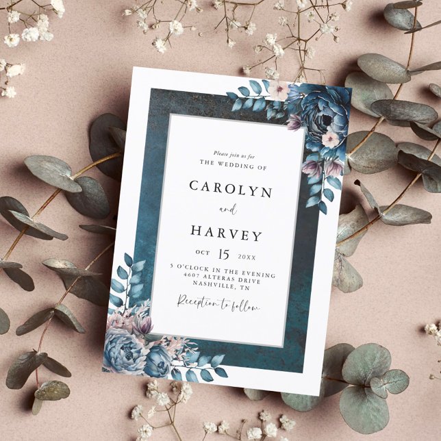 Convite Casamento Elegante Marble Azul (Criador carregado)