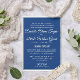 Convite Casamento Elegante, Marinho Tradicional e Foto Bra
