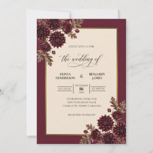 Convite Casamento Elegante Maroon Dahlia