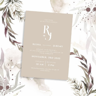 Convite Casamento Elegante Minimalista Beige