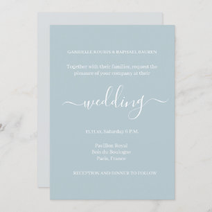 Convite Casamento Elegante Minimalista Branco de Cinzas Az