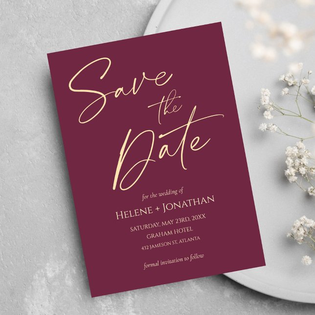 Convite Casamento Elegante Minimalista Burgundy Salve A Da (Minimalist Burgundy Elegant Wedding Save The Date Invitation)
