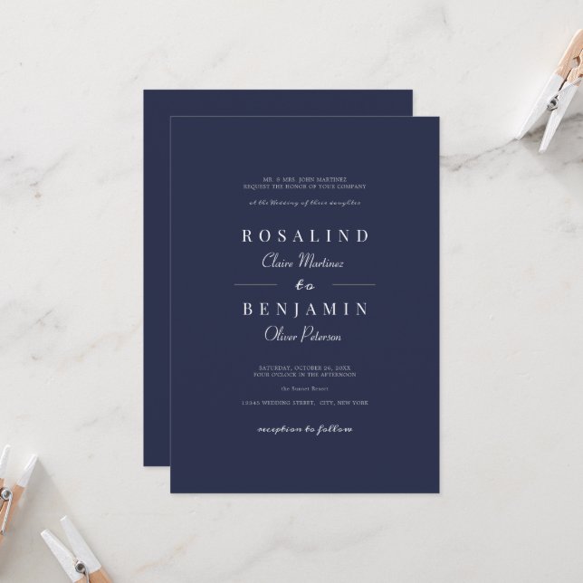 Convite Casamento Elegante Minimalista de Tipografia Azul- (Frente/Verso In Situ)