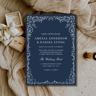 Convite Casamento Elegante Minimalista e Vitoriano marinho