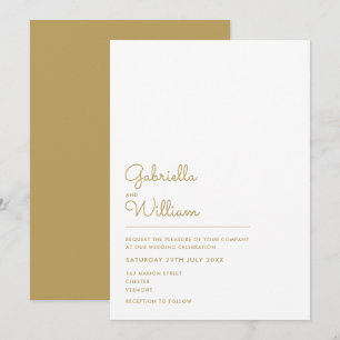 Convite Casamento Elegante Minimalista em Letra Dourada