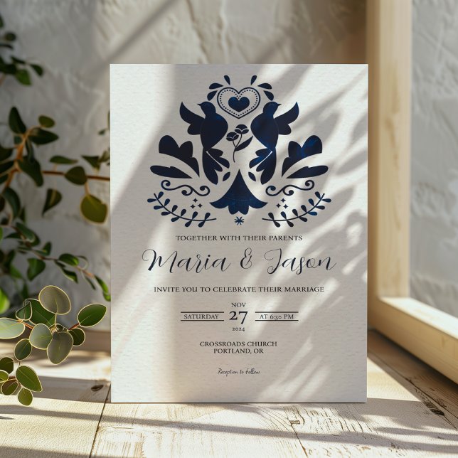 Convite Casamento Elegante Minimalista Moderno-Azul Mexica (Mexican Blue Modern Minimalist Elegant Wedding Invitation)