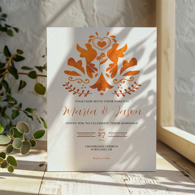 Convite Casamento Elegante Minimalista Moderno Laranja Mex (Mexican Orange Modern Minimalist Elegant Wedding Invitation)