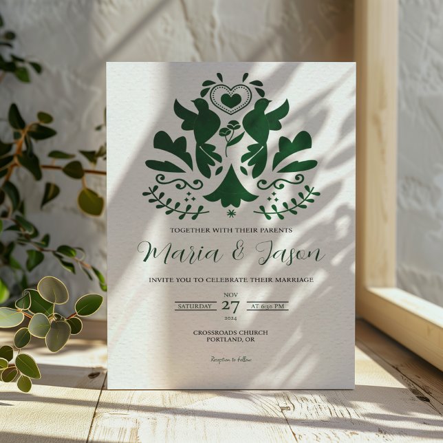 Convite Casamento Elegante Minimalista Moderno Verde Mexic (Mexican Green Modern Minimalist Elegant Wedding Invitation)
