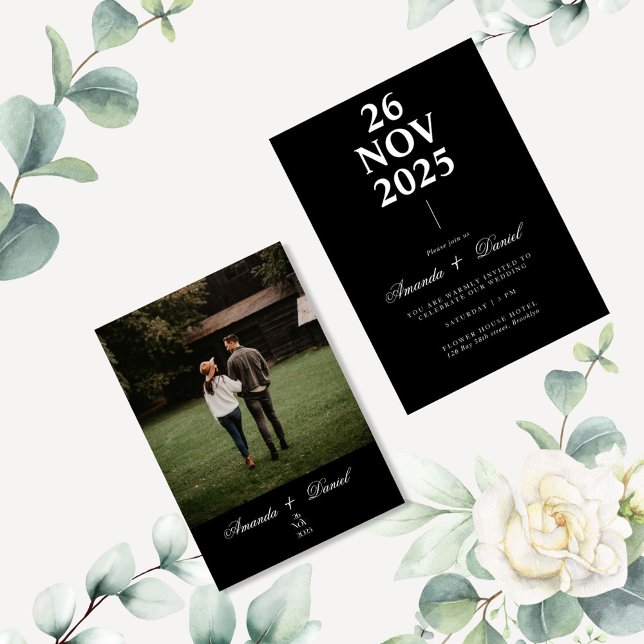 Convite Casamento Elegante Minimalista Negro Branco (Criador carregado)