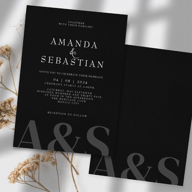 Convite Casamento Elegante Minimalista Negro Simples (Criador carregado)