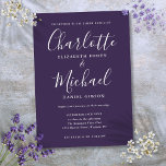Convite Casamento Elegante Minimalista Roxo<br><div class="desc">Apresentando nomes de estilo de assinatura,  este elegante convite de casamento pode ser personalizado com suas informações em letras brancas chic em um fundo roxo. Você pode personalizar a cor de fundo para corresponder ao seu tema de casamento. Projetado por Thisnotme©</div>