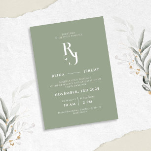 Convite Casamento Elegante Minimalista Sage Green