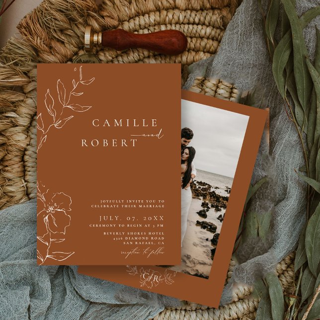 Convite Casamento Elegante Minimalista Terra Cotta Calliog (Criador carregado)