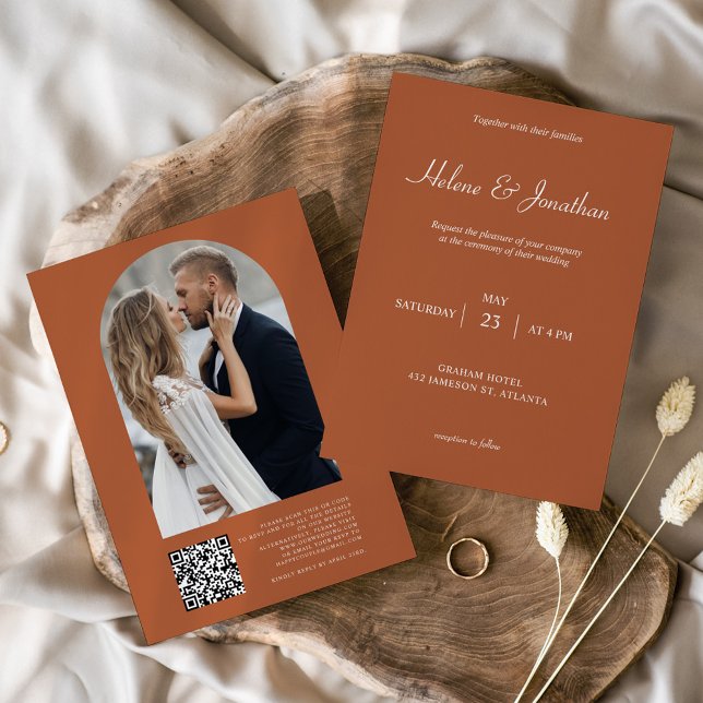 Convite Casamento Elegante Minimalista Terracotta (Terracotta Modern Minimalist Elegant Wedding Invitation)