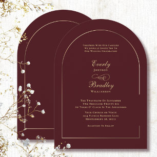 Convite Casamento Elegante Mínimo Arco Script Dourado Borg