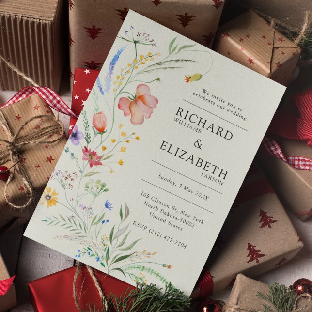 Convite Casamento Elegante Mínimo de Flor Selvagem Moderna (Criador carregado)